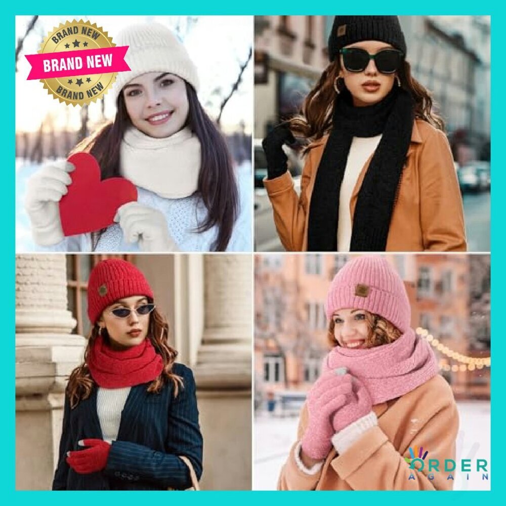Winter Hat Gloves Scarf Set Warm Touchscreen Gloves Soft Chenille Unisex - Picture 8 of 8